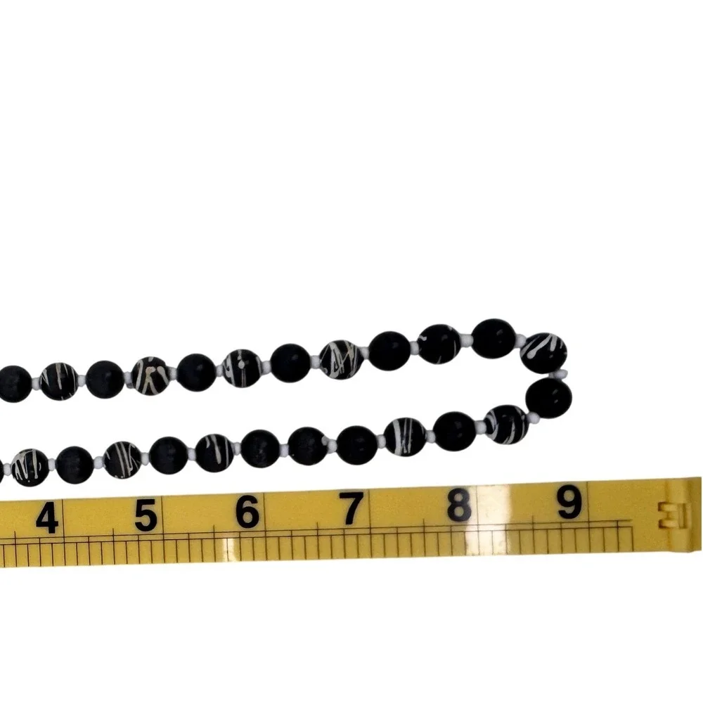 Chunky‎ Black White Swirl Wooden Shell Bead Necklace Hippie Boho Surf Beach